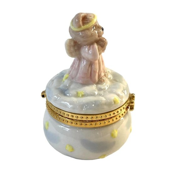 Teddy Bear Angel on Cloud Porcelain Baby/ Child's Keepsake Jewelry Box -FRANCE - Picture 9 of 14